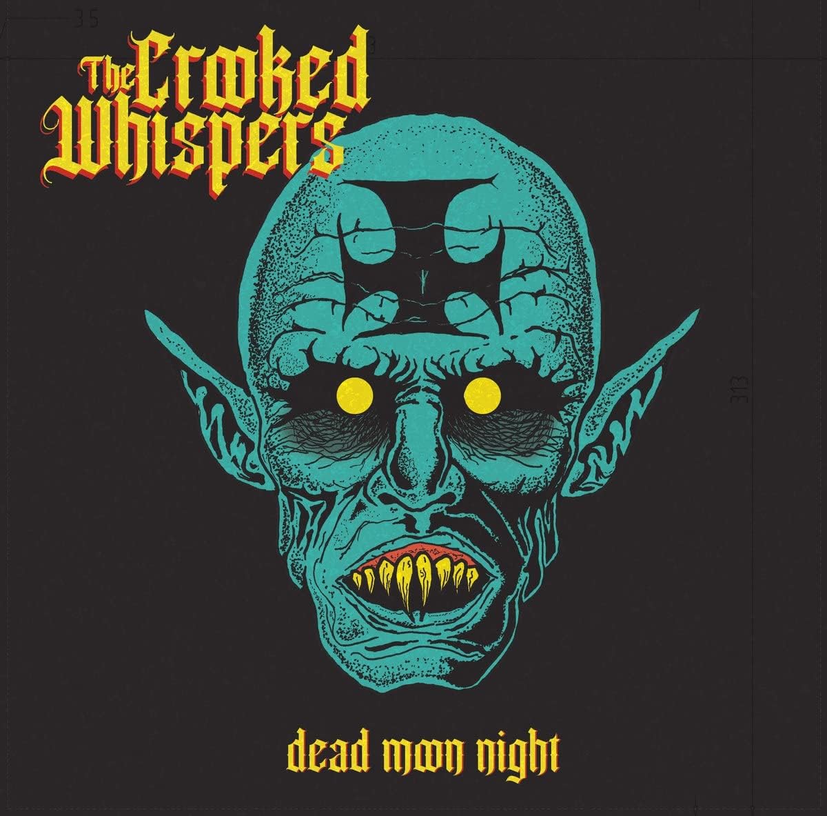 Vinyl record cover featuring a teal and black illustration of a monster’s face.