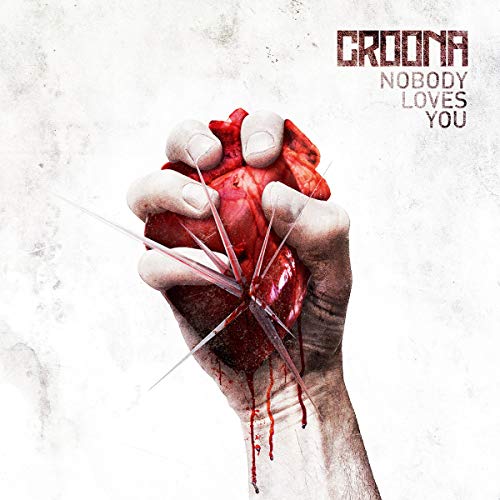 Hand holding a pierced, bleeding heart; album cover for Croona’s “Nobody Loves You.”