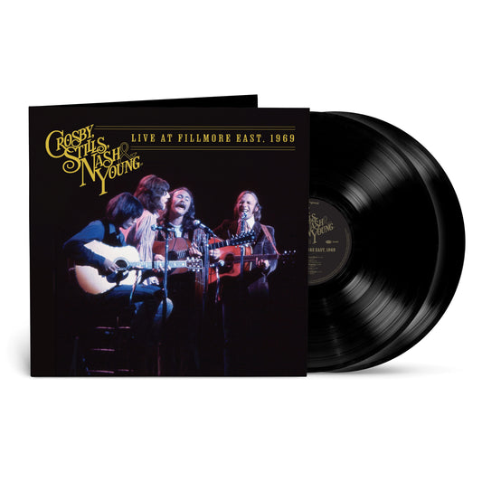 Crosby, Stills, Nash & Young vinyl record with band photo on cover.