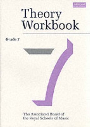 Cover of "Theory Workbook Grade 7" with purple musical note design.