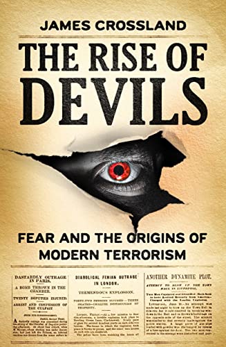 Book cover: "The Rise of Devils" with an eye and torn newspaper background.