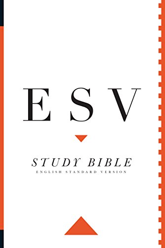 White cover of ESV Study Bible with orange accents and black text.