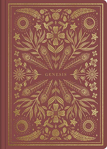 Red journal with gold floral and botanical illustrations, titled "Genesis".