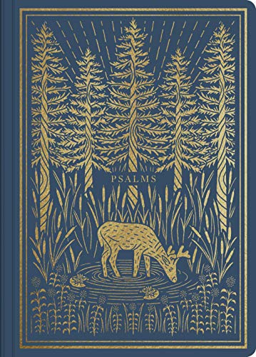 Blue journal cover with gold foil illustration of a deer drinking from a pond.