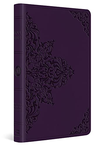 Lavender Bible with embossed filigree design on the cover and spine.