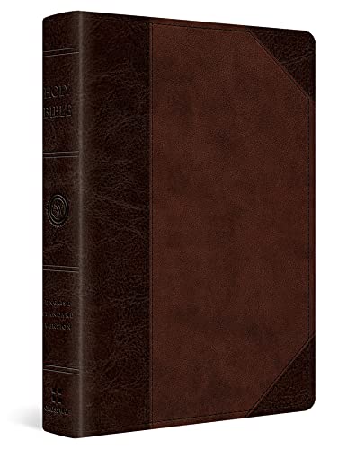 Brown leather-look Bible with gold lettering and a portfolio edge.