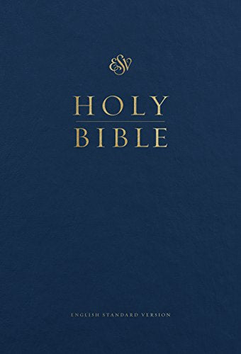 Dark blue Bible cover with gold text reading "Holy Bible, English Standard Version".