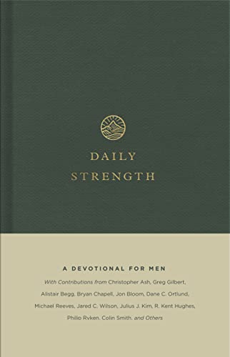 Green cover book, “Daily Strength: A Devotional for Men” with gold lettering.