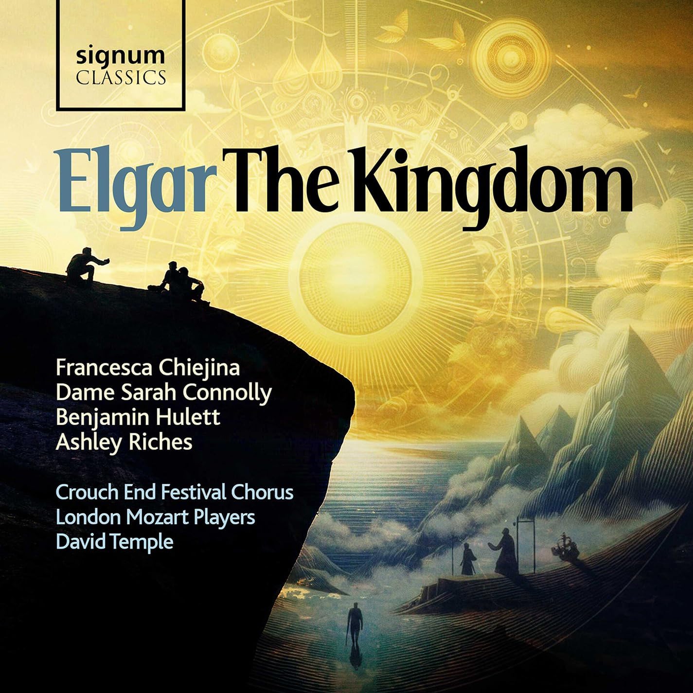 CD cover for Elgar’s “The Kingdom” with silhouetted figures and gold design.