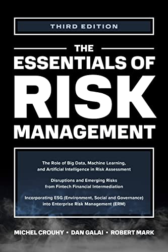 Book cover: "The Essentials of Risk Management," third edition, dark blue and white.