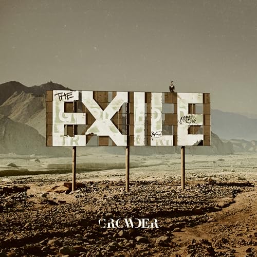 Album cover featuring a large sign saying EXILE in a rocky desert landscape.