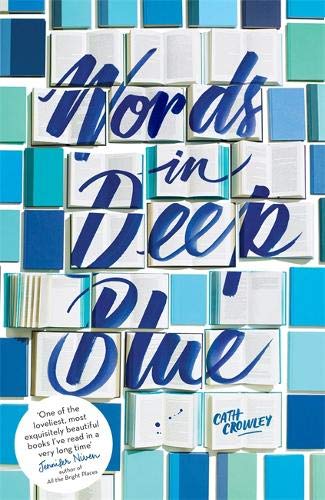 Book cover for "Words in Deep Blue" with blue tones and open books.