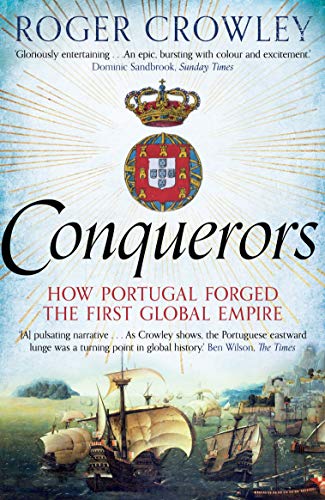 Book cover featuring a crown, a Portuguese crest, and historical sailing ships at sea.
