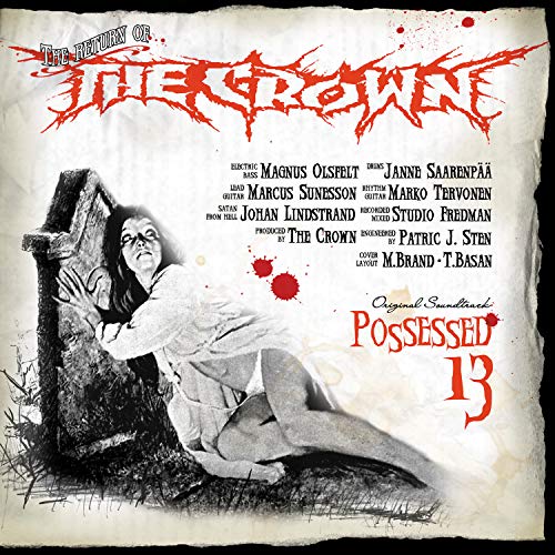Black and white image of a possessed woman, with red text and splatters on album cover.