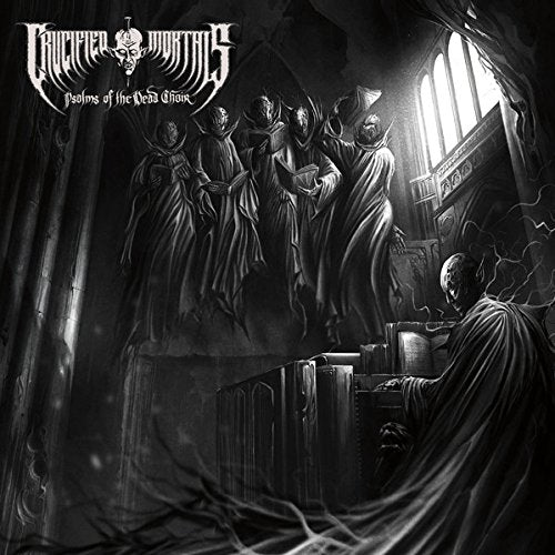 Black and white album cover depicting hooded figures in a gothic scene.