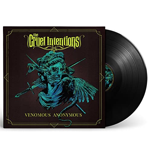 Vinyl record for “Cruel Intentions: Venomous Anonymous” with ornate skull artwork.