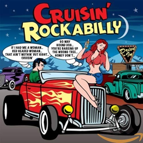 Comic-style illustration of a woman sitting on a hot rod with speech bubbles.
