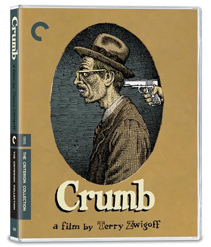 Crumb" Blu-ray cover featuring a sketched portrait of Robert Crumb with a gun.