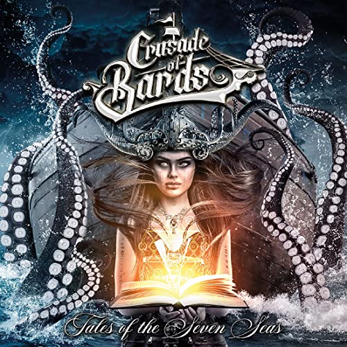 CD cover: woman with glowing book, tentacles, and stormy seascape.