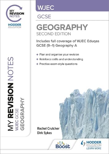 Purple and white GCSE Geography revision notes book with an iceberg image.