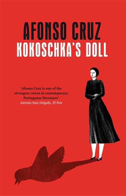 Red book cover with a woman in black and a bird shadow.