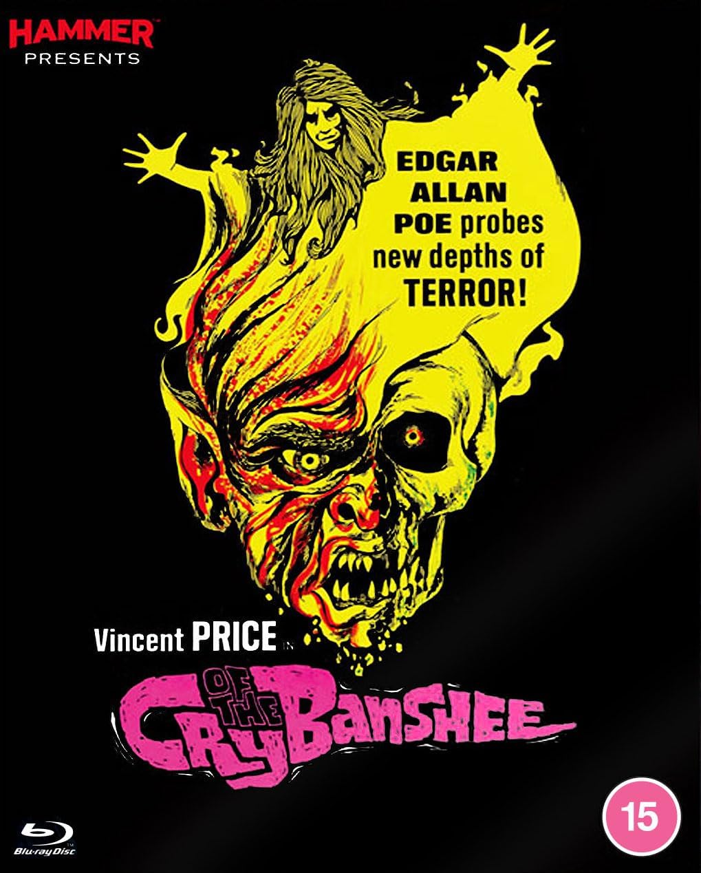 Horror movie poster: a screaming face and ghostly figure in red and black.