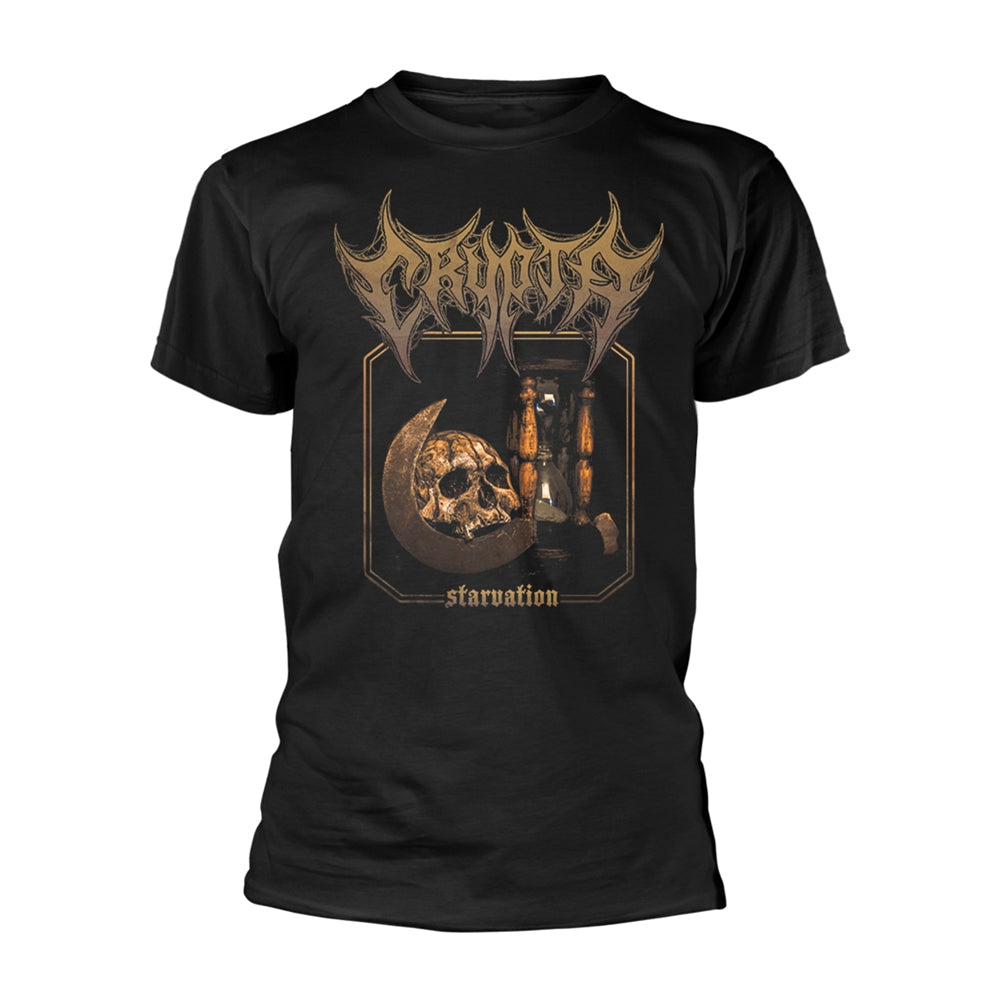Black t-shirt with skull, crescent moon, and band logo graphic.