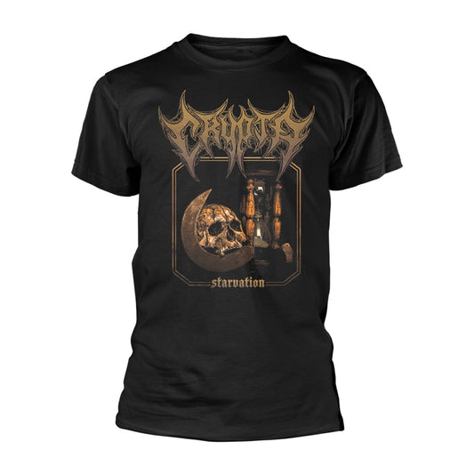 Black t-shirt with skull, crescent moon, and band logo graphic.