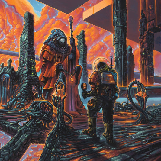 Sci-fi album cover depicting astronauts and alien figures in a strange structure.