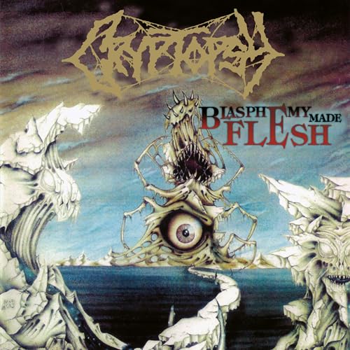 CD cover for Cryptopsy’s “Blasphemy Made Flesh” featuring grotesque, skeletal imagery.