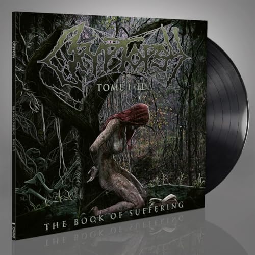 Cryptopsy album cover with a kneeling figure and black vinyl record.