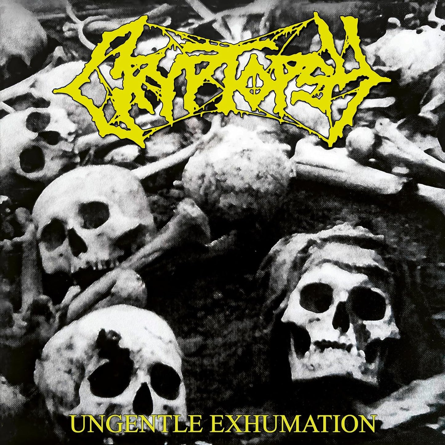 Cryptopsy album cover: skulls and band logo on a textured background.