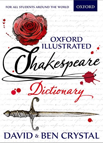 Oxford Illustrated Shakespeare Dictionary cover with rose, sword, and script.