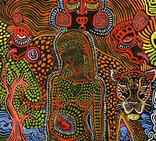Colorful, detailed illustration of figures, animals, and swirling patterns.