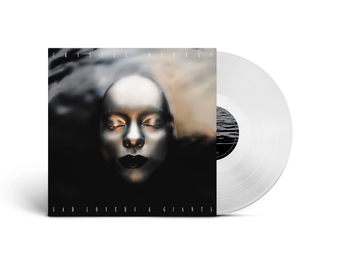 Vinyl record sleeve featuring a silver face in water next to a clear disc.