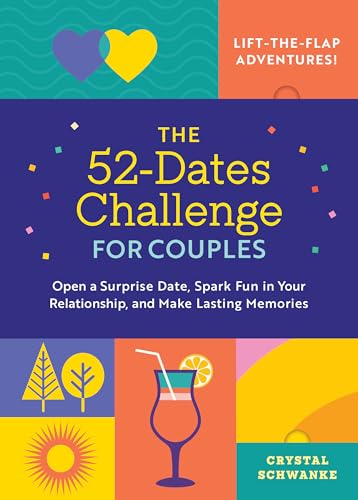 Book cover titled The 52-Dates Challenge for Couples with colorful geometric illustrations and icons.