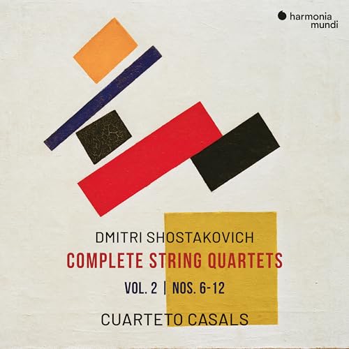 CD cover for Shostakovich string quartets by Cuarteto Casals, abstract design.