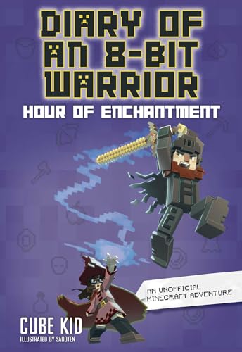 Book cover featuring blocky characters with a glowing sword against a purple background.