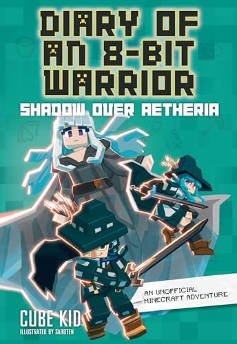 Book cover featuring Minecraft-style characters in hats and capes against a teal background.