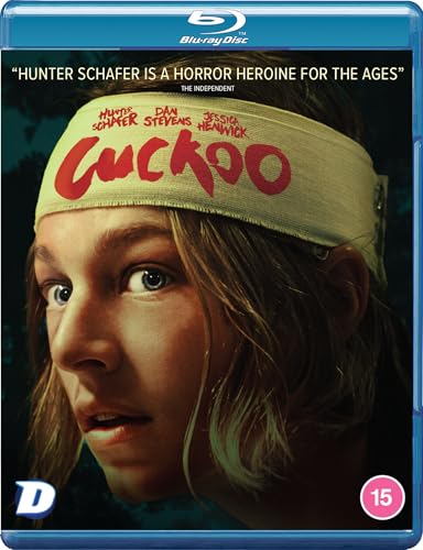 “Cuckoo” Blu-ray cover featuring Hunter Schafer with a worried expression.