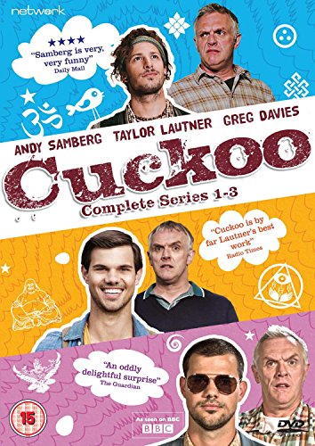 DVD cover for "Cuckoo" series 1-3 featuring Andy Samberg and cast.