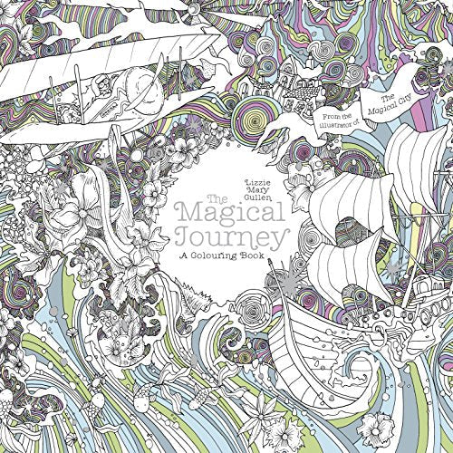 Intricate black and white illustration of ships, waves, and a flying machine.
