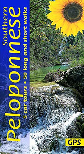 Book cover with waterfall, sunflower, and text “Southern Peloponnese”.