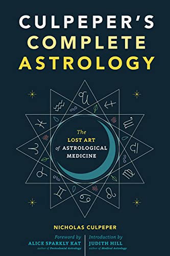 Book cover: "Culpeper's Complete Astrology" with astrological symbols and a crescent moon.