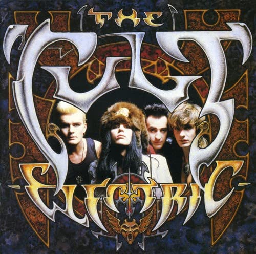 The Cult Electric CD cover featuring the band members framed by stylized metallic lettering.