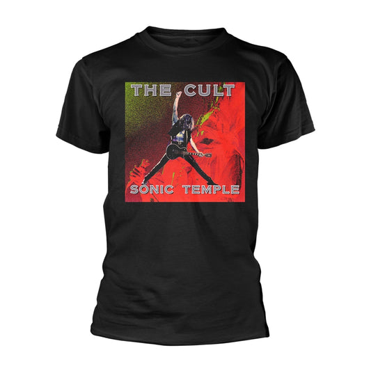 Black t-shirt featuring The Cult’s Sonic Temple album artwork graphic.