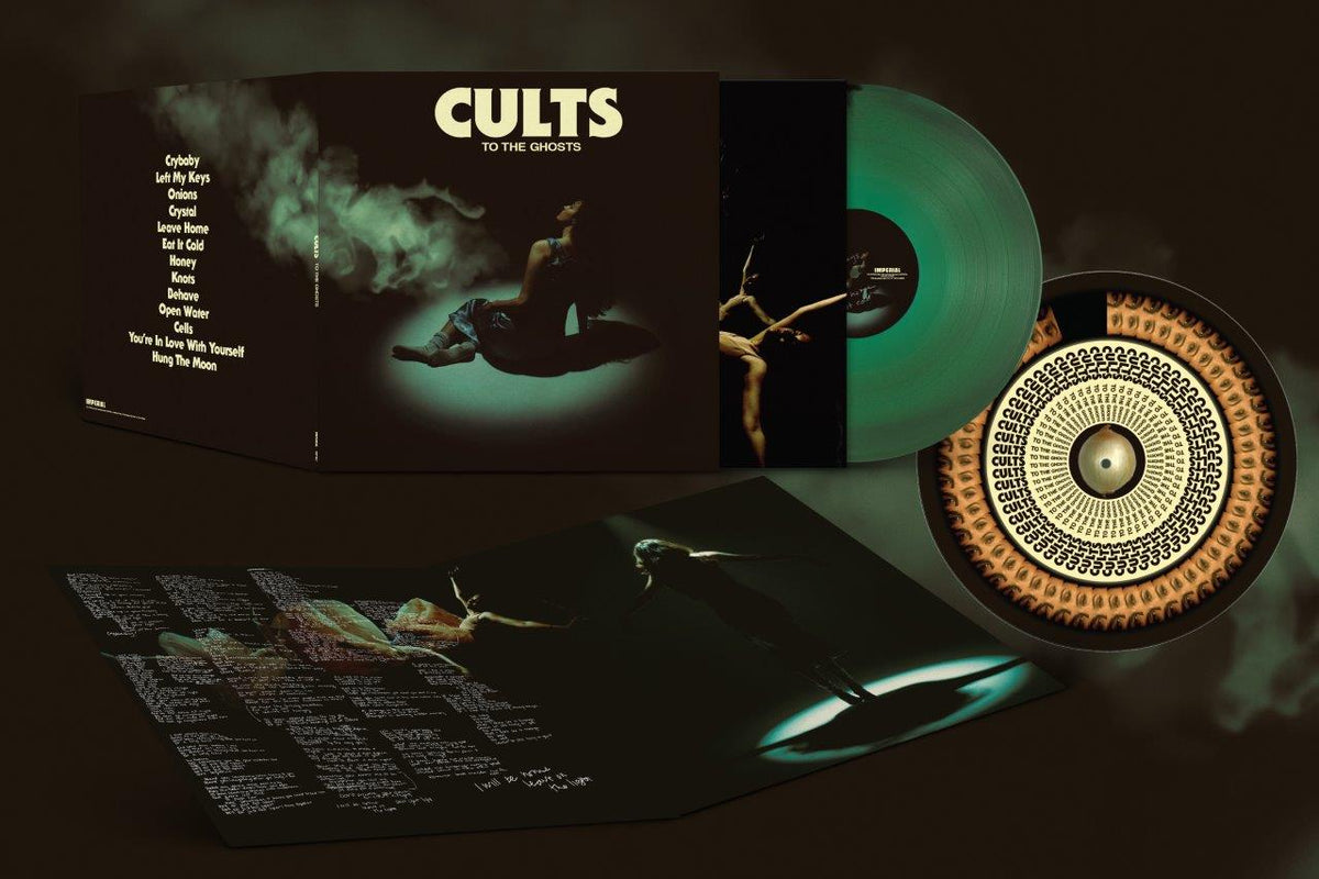 Cults’ “To The Ghosts” vinyl record, open with green disc and sleeve.