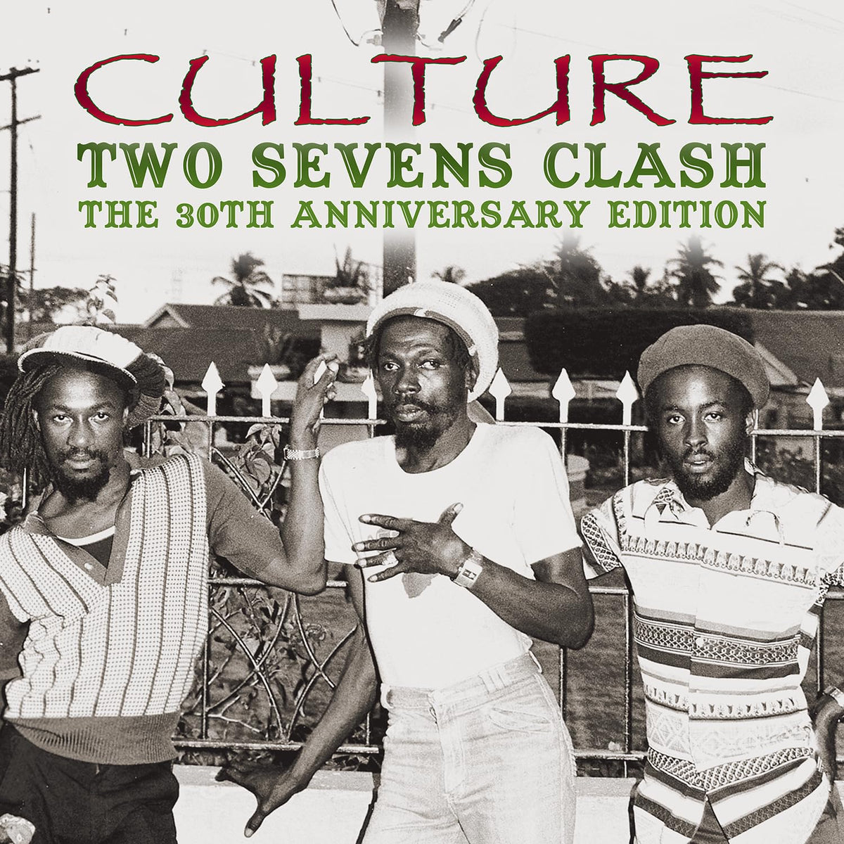Album cover for Culture’s “Two Sevens Clash” featuring three men outdoors.