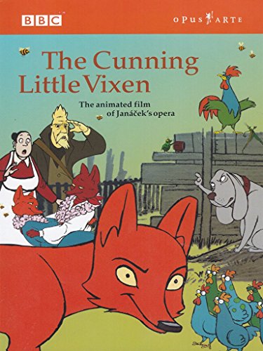 DVD cover for "The Cunning Little Vixen" animated opera, featuring foxes and people.