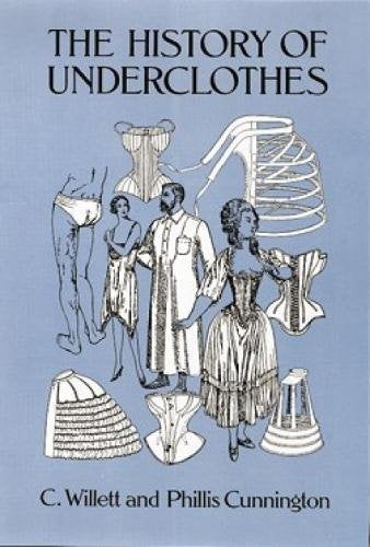 Book cover illustrating historical undergarments and figures in vintage style.